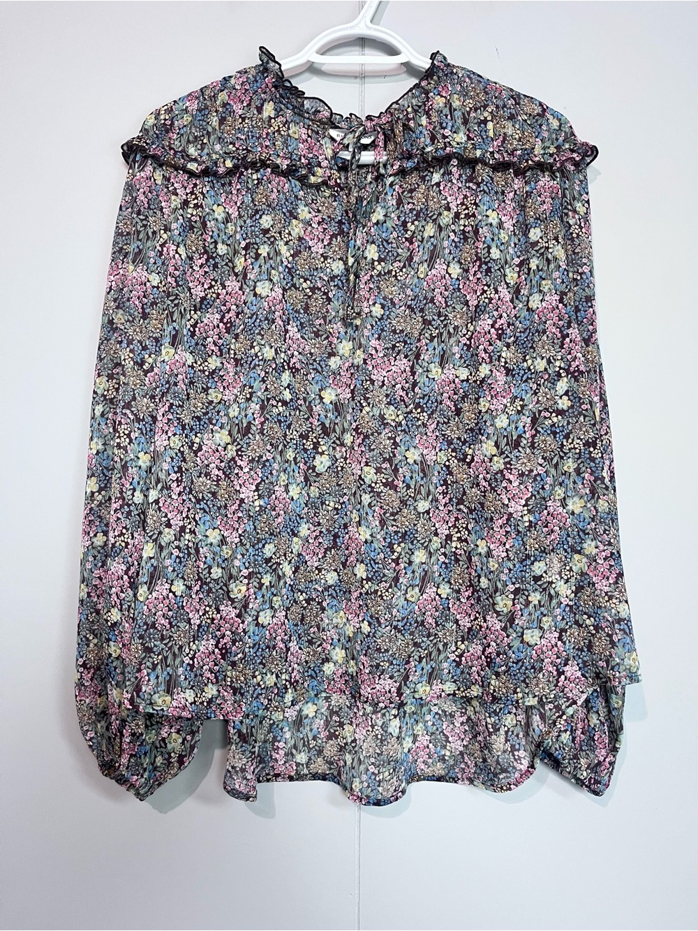 Northern Reflections XL Floral Ruffle Blouse Cottagecore Sheer Long Sleeve
